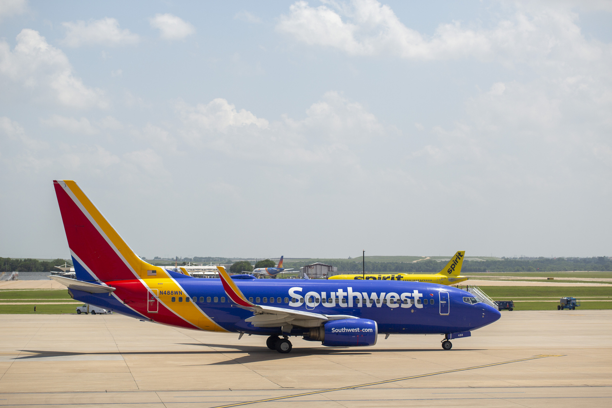 A Southwest Airlines 737 taxies at Austin-Bergstrom International Airport in Texas.